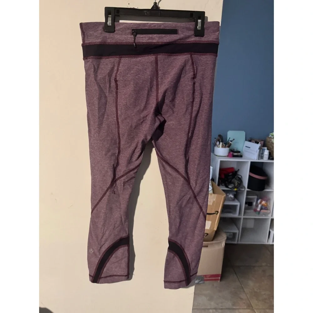 Lululemon Run Inspire Crop II Purple Heathered Mesh Leggings Womens Size 6